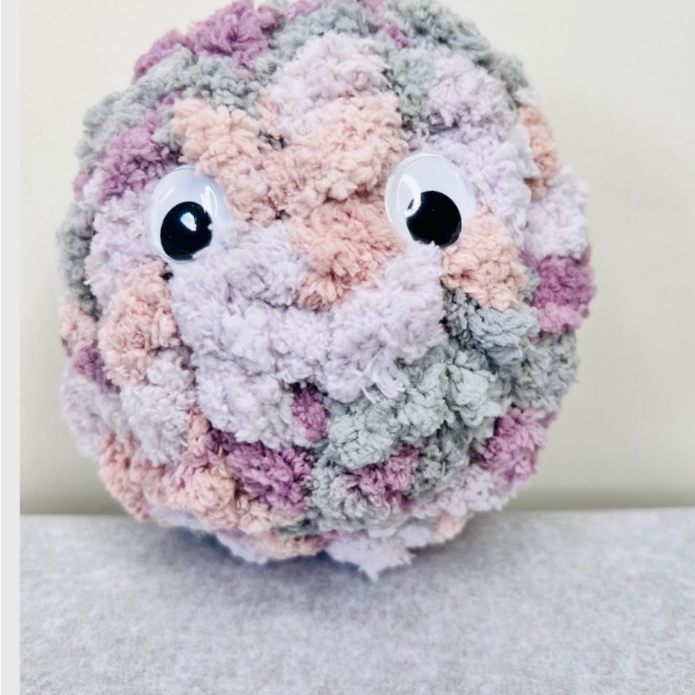 Plush Multicolor Pom-Pom Accent Stress Ball. Soft Squeezy Ball with eyes